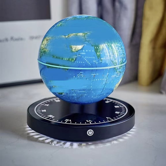 Magnetic Levitating Floating Blue Planet Lamp, RGB LED Changing Light, 360 Rotating Ball with Illuminated Clock Base, Stylish Table Night Light for Home Office Desk Decor