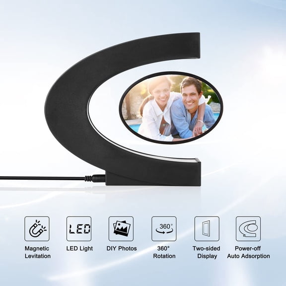 Magnetic Levitating Floating Photo Frame with Colourful LED Light Rotating Levitation Picture Frame Display for Room Decor, Creative Gifts (C-Shaped)
