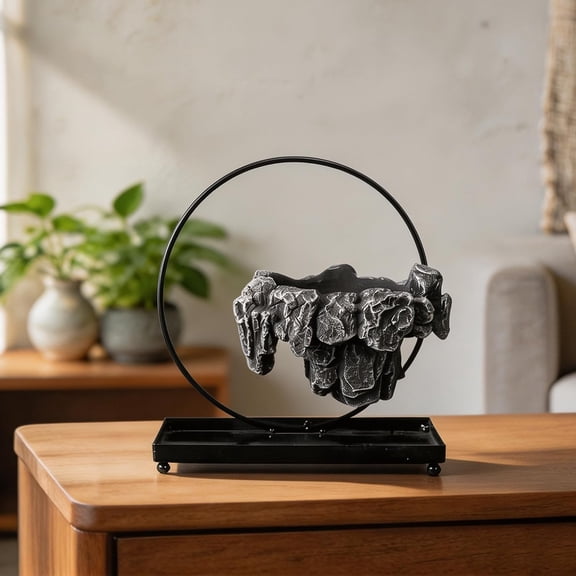 Magnetic Levitating Floating Planter with Rockery (Dark Gray-B) | Levitating Plant Pot with Rockery Base, Futuristic Decor for Home Office Shelf Table, Indoor Botanical Display Stands