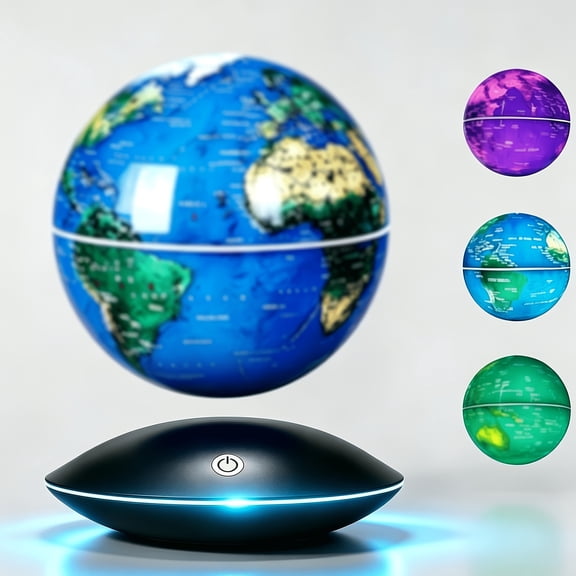 Magnetic Levitating Globe with UFO Base, Auto Rotating Floating World Map, LED Light Desk Ornament, Creative Home Decor & Ideal Holiday Gift.
