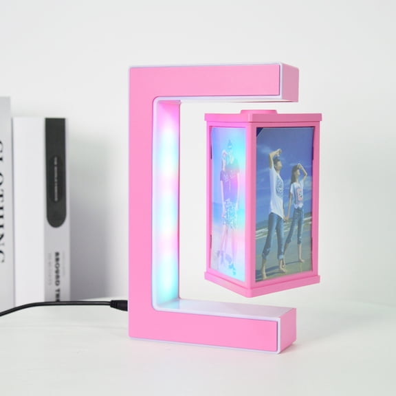 Magnetic Levitating Photo Frame, Floating Picture Display with LED Colorful Lights, Creative Home Wedding Decor Gift, Pink