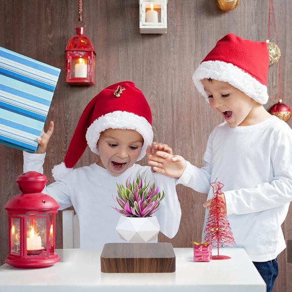 Magnetic Levitating Plant Pot, Floating Planter with Wooden Base, Rotating Anti-Gravity Bonsai Pot, Modern Desk Decor for Home Office Gift