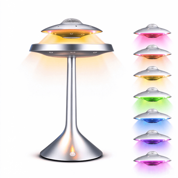 AOOYI Magnetic Levitation Ufo Bluetooth Speaker, 360-Degree Rotating Floating Speaker with 7-Color Night Lamp & Wireless Charging (Silver)