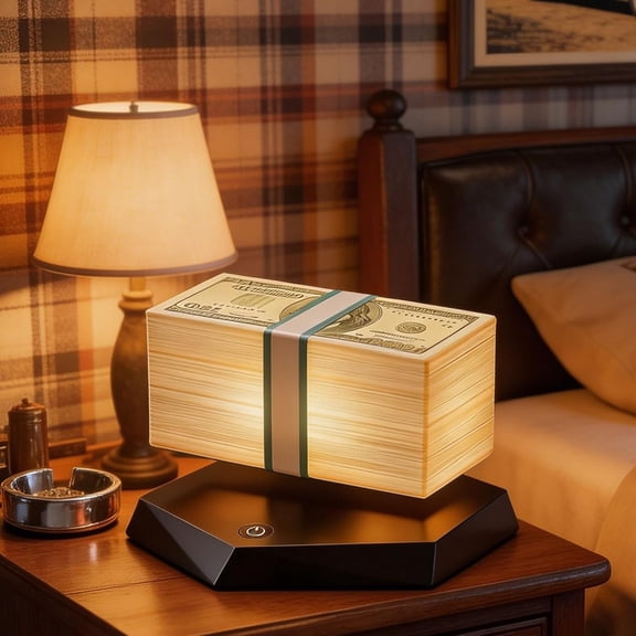Magnetic Levitation Dollar Lamp, 3-Color LED Floating Banknote Desk Light, 360 Rotating Nightlight for Game Room Office Man Cave Decor, Tech Gift