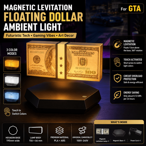 Magnetic Levitation Floating Lamp, 360 Rotating Levitating Money Light, Futuristic Gaming Desktop Decor, Touch-Control Ambient Night Light, Birthday Gift for Gamers