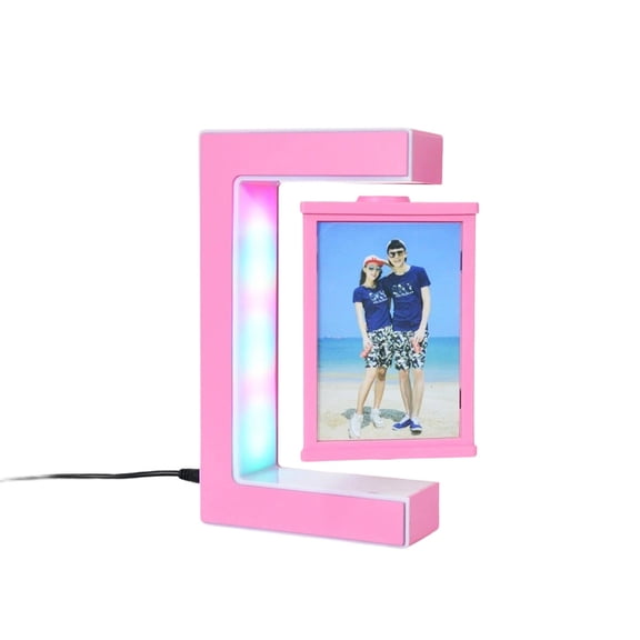Magnetic Levitation Floating Photo Frame with LED Lights, Anti Gravity Picture Display Stand Holds 2 Photos, Rotating Suspension Frame with RGB Color Changing Lights for Home Office Decor