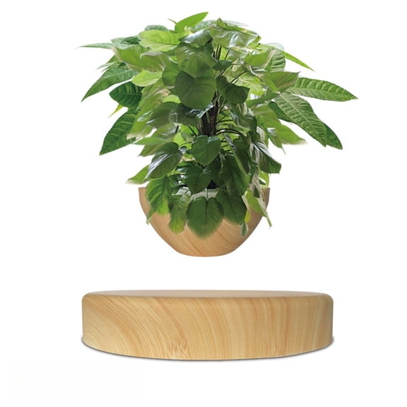 Magnetic Levitation Floating Plant Pot with Rotating Display, 3.5 Inch Anti-Gravity Planter, Wooden Base Indoor Decorative Pot for Home Office Desk