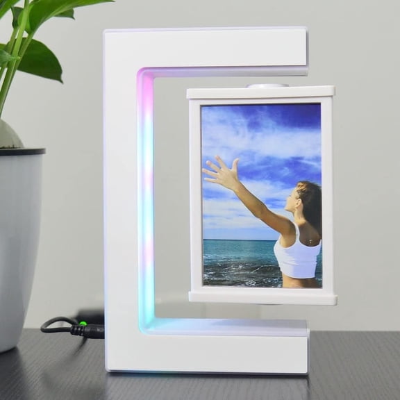 Magnetic Levitation Photo Frame LED Light Three Sided Floating Picture Frame, 360 Degree Photo Display, Modern Home Decor, Unique Gift for Weddings Anniversaries