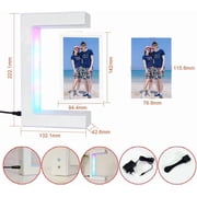 Magnetic Levitation Photo Frame with LED Lights 360 Degree Rotating, Three Sided Floating Picture Frame for Multi Photo Display, Modern Desktop Photo Display Frame for Home Office Living Room Decor