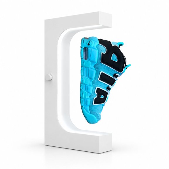 Magnetic Levitation Shoe Display Stand, 360 Rotating Floating Sneaker Rack with LED Light, White Acrylic, for Home Decor and Storefronts