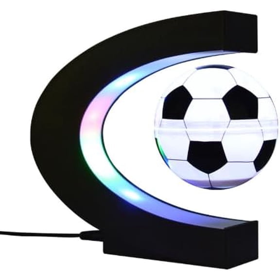 Magnetic Levitation Soccer Ball, C Shape Base Magnetic Floating Football with LED Night Light, Rotating Cool Desk Decor for Kids Men, Birthday Holiday Gift Home Office US Plug