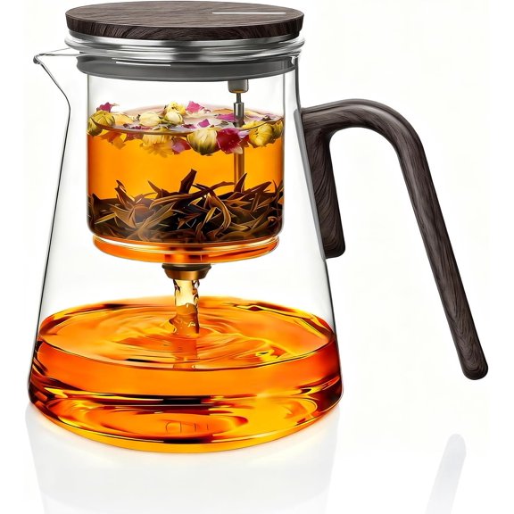 Magnetic Lid Glass Teapot with Infuser for Loose Leaf Tea, 27 oz, Black Walnut Pattern