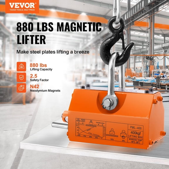 Magnetic Lifter,880 lbs/400 kg Pulling Capacity,2.5 Safety Factor,Neodymium&Steel,Lifting Magnet with Release,Permanent Lift Magnets,Heavy Duty Magnet for Hoist,Shop Crane,Block,Board