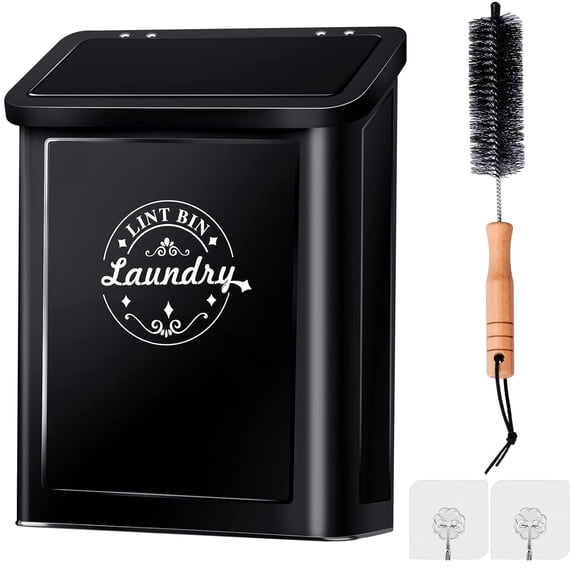 Magnetic Lint Bin for Laundry Room Organization and Stora with Brush, Wall-Mounted Laundry Dryer Lint Bin for Laundry Room Decor, Space-Saving Laundry Trash Can (Black)