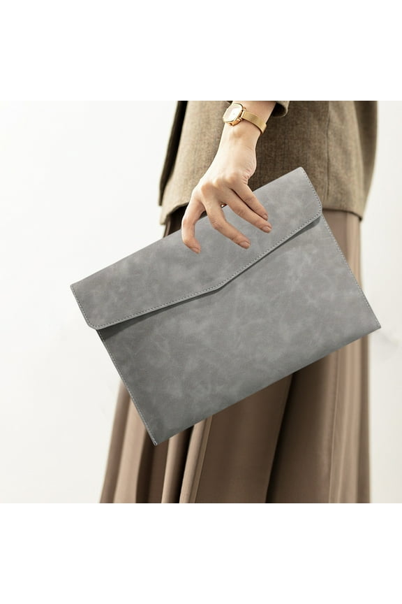 Magnetic Lock Artificial Leather A4 File Folder Waterproof Business Briefcase, Horizontal Opening, Green Brown Gray, 33x23.5cm