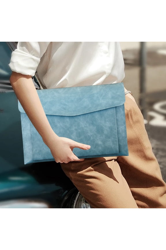 Magnetic Lock Leather File Bag, A4 Paper Briefcase Folder, Artificial Leather Material, Waterproof Sewing, Horizontal Opening, Large Capacity Document Storage, Safe Stable for Office Study