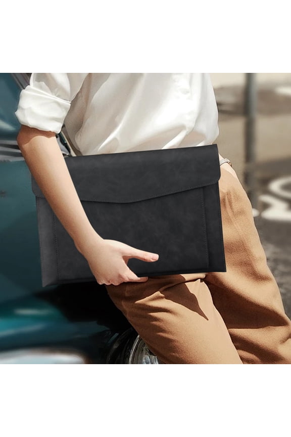 Magnetic Lock Leather File Bag, A4 Size, Artificial Leather, Waterproof, Secure Document Storage