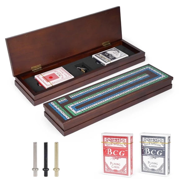 Magnetic Lock Premium Wooden Cribbage Board Game Set with Wooden Board