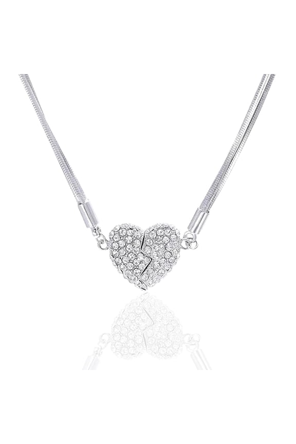 Magnetic Love Patchwork Necklace, Double-Sided Wearing Diamond-Set Love Pendant, Cubic Zirconia Heart Shaped Necklace, Fashion Clavicle Chain, Three-Layer Heart Chain for Women