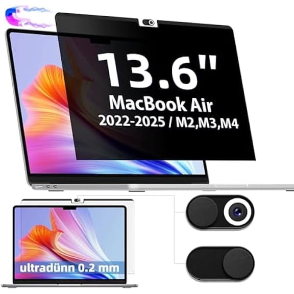 Magnetic MacBook Air 13.6/13 Inch Privacy Screen, Compatible with MacBook Air 13.6 Inch (2022-2025 Model,M2,M3,M4), Removable Matte Anti Glare Blue Light 13In Mac Laptop Screen Protector Filter