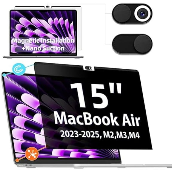 Magnetic MacBook Privacy Screen Protector, Compatible with MacBook Air 15Inch (2023-2025, M2 M3 M4) - A2941 A3114 A3241, Removable Matte Anti Glare Blue Light Filter for Mac Air 15.3" Laptop