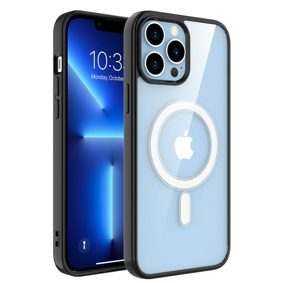 Magnetic MagSafe Charging iPhone 13 Mini Case (Black) Hybrid Slim Fit Heavy Duty Hard Back Shockproof TPU Bumper Cover