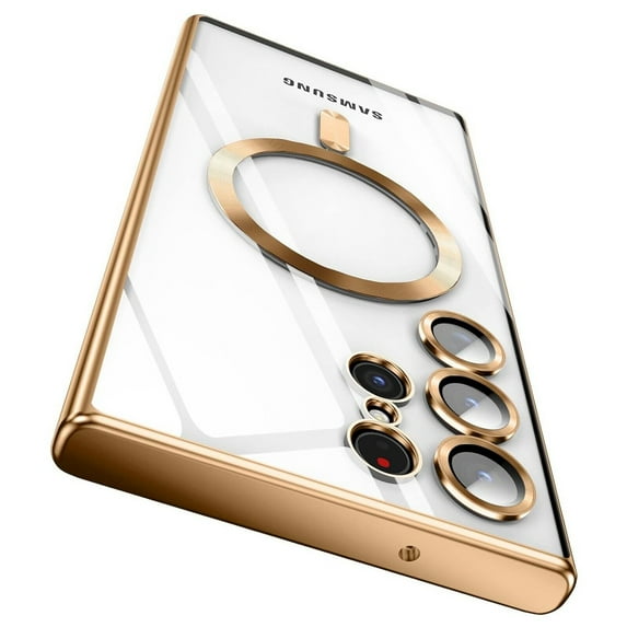 Magnetic MagSafe Compatible Samsung Galaxy S22 Plus Case (Gold) Flexible TPU Colored Bumper Clear Back Shock Proof and Scratch Resistant Protection Cover
