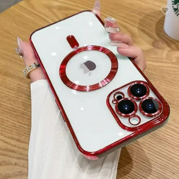 Magnetic MagSafe Compatible iPhone 14 Pro Max Case (Red) Flexible TPU Colored Bumper Clear Back Shock Proof and Scratch Resistant Protection Cover