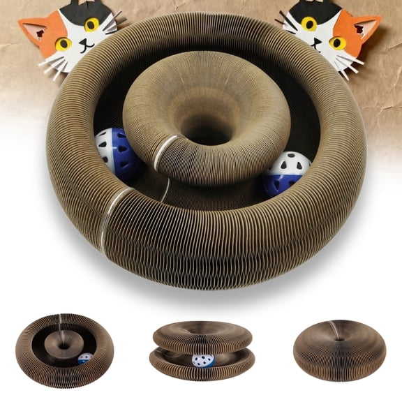 Magnetic Magic Organ Cat Scratcher Toy, Extra-Thick & Large Connectable Cardboard Scratching Board with Bell Ball, Interactive Enrichment Toy for Indoor Cats & Kittens (1 Pack)