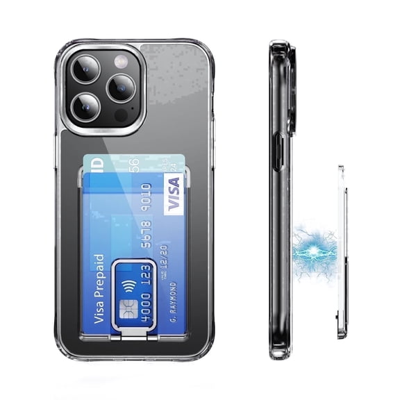 Magnetic Wallet Card Holder with Metal Grip Kickstand - Compatible with iPhone 17/16/15/14/13/12 Series