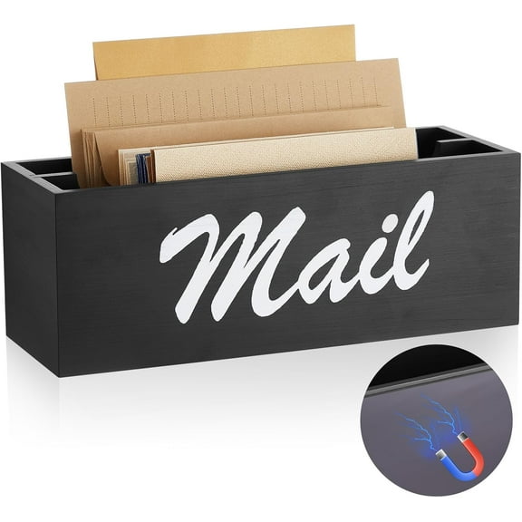 Magnetic Mail Organizer for Fridge File Holder with 2 Slots Magnetic Mail Box for Wall Desk Countertop Basket Letter Holder for Home(Black)