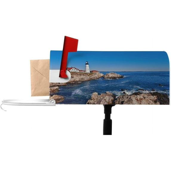 Magnetic Mailbox Cover Beautiful Sweeping Coastline Post Box Cover Wrapped Mailbox Covers Anti-UV and Durable for Garden Decor 21" L×18" W Portland Head Lighthouse in Cape Elizabeth