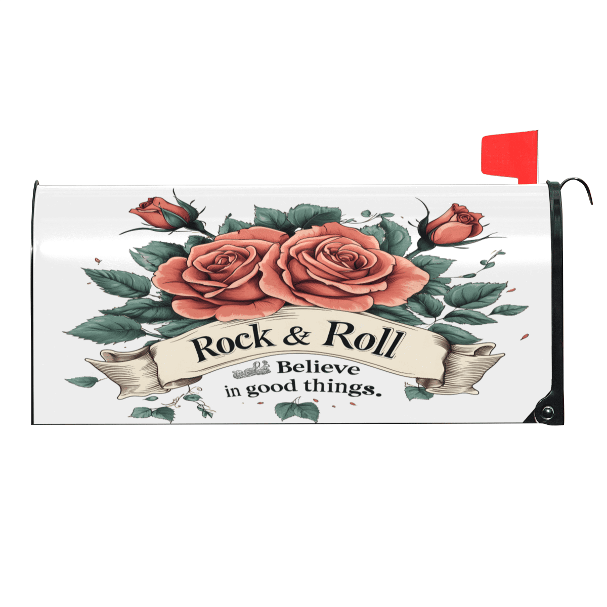 Magnetic Mailbox Cover Rose Rock and Roll, All-Weather PVC, Full Magnetic Backing for Quick Setup, Fits Standard 18 x 21 Inch and Large Mailboxes