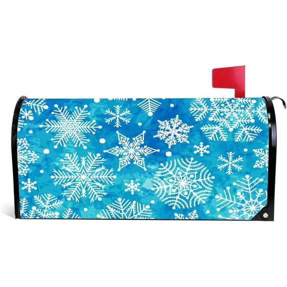 Magnetic Mailbox Covers Christmas Snowflakes Blue Mailbox Stickers MailWraps Post Cover Standard Size 20.7x18.03 inch Home Decor