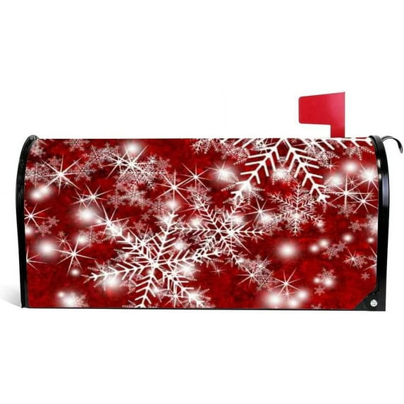 Magnetic Mailbox Covers Christmas Snowflakes Red Mailbox Stickers MailWraps Post Cover Standard Size 20.7x18.03 inch Home Decor