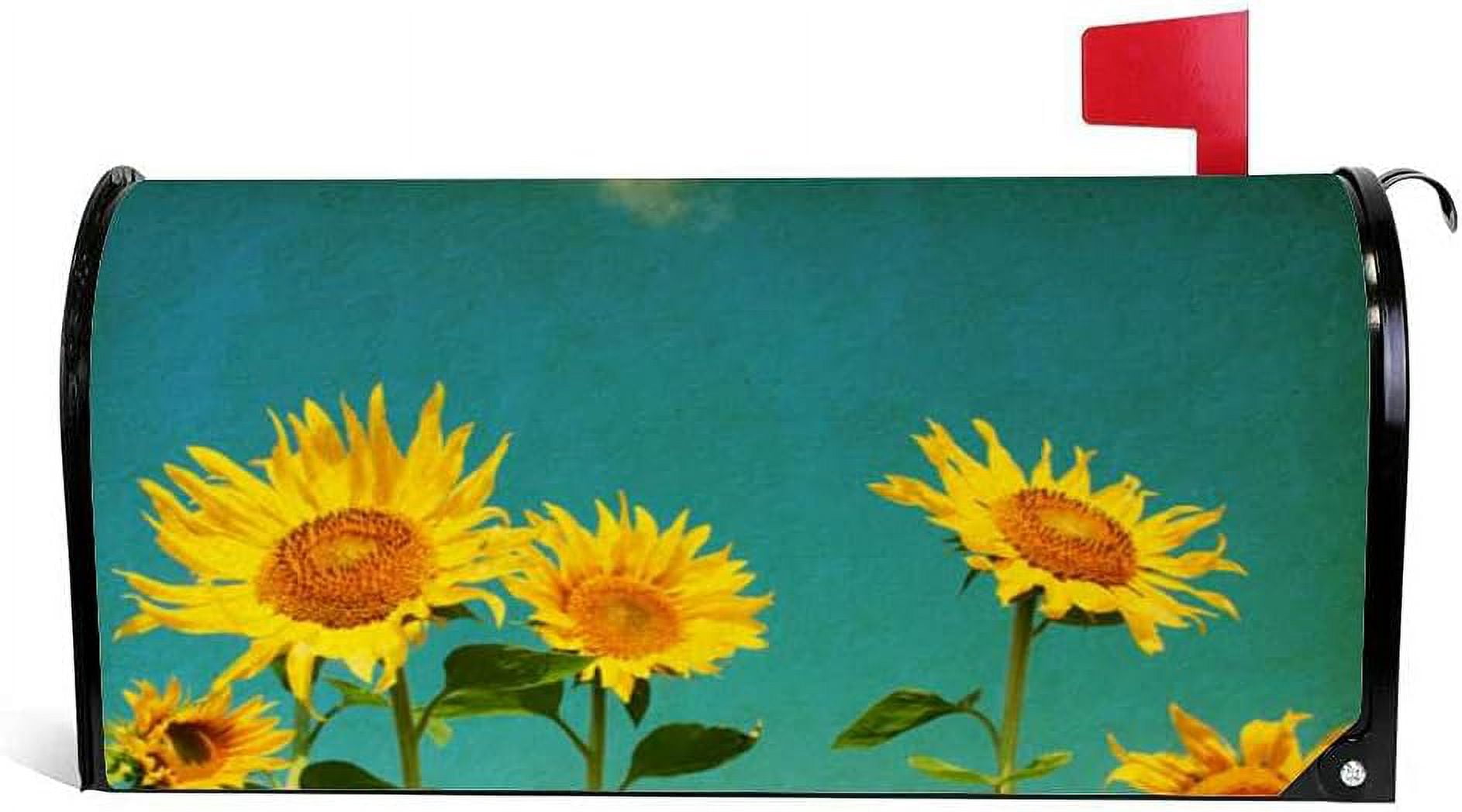 Magnetische Briefkastenabdeckung, Kariert Mit Sonnenblume, Wasserdicht, 64,8x53,3 Cm, Einfacher Wechsel