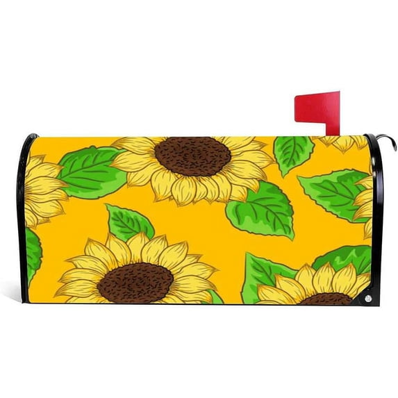Magnetic Mailbox Covers Mailbox Stickers MailWraps Post Cover Sunflower Green Leaves Standard Size 20.7x18.03 inch Home Decor