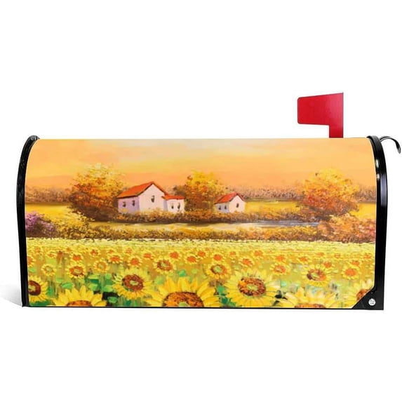 Magnetic Mailbox Covers Mailbox Stickers MailWraps Post Cover Sunflowers on Canvas Large Size 25.4x20.78 inch Home Decor