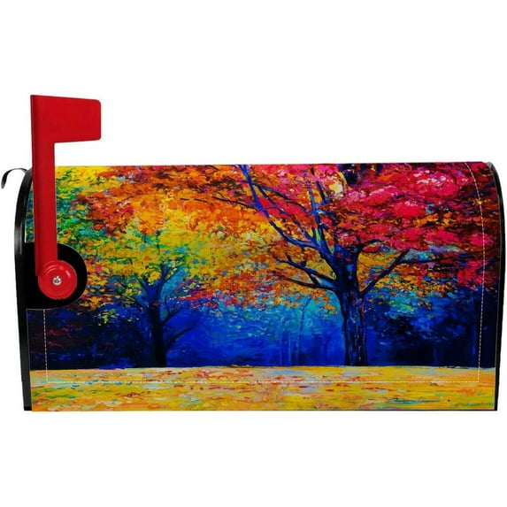 Magnetic Mailbox Covers Polyester Oxford Cloth Anti-UV and Reusable Letterbox Cover 21×18 Inch,Colorful Autumn Tree