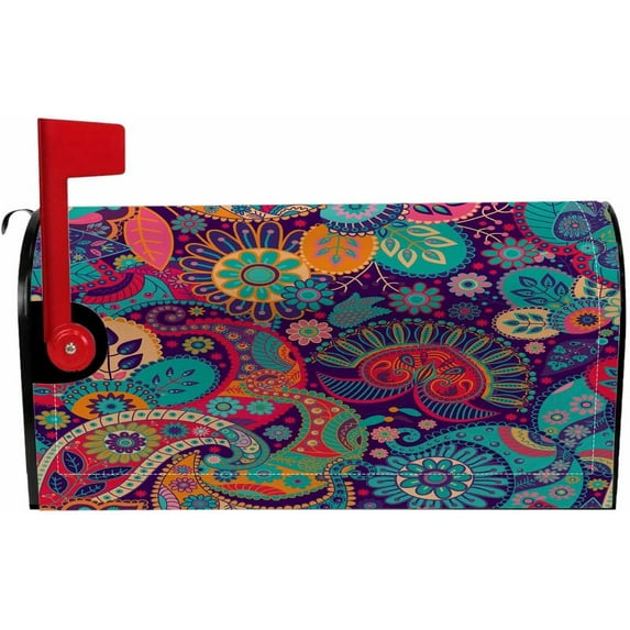 Magnetic Mailbox Covers Polyester Oxford Cloth Anti-UV and Reusable Letterbox Cover 21×18 Inch,Colorful Paisley