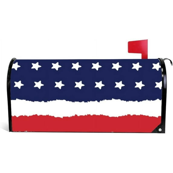 Magnetic Mailbox Covers USA Red White Blue Strips Mailbox Stickers MailWraps Post Cover Standard Size 25.4x27.8 inch Home Decor