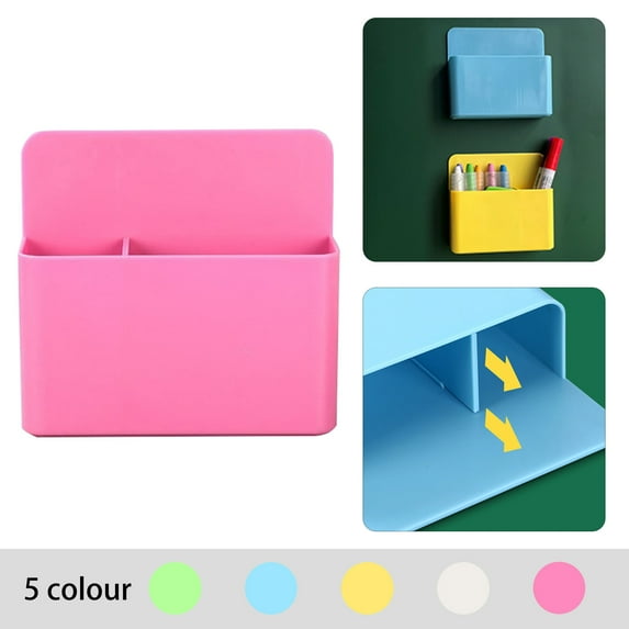 Magnetic Marker Holder Solid Color Plastic Marker Holder Wall Mount Pen Holder Magnetic Marker Cup Holders for Whiteboard Fridge Home Office 2 grids blue 4.6 In