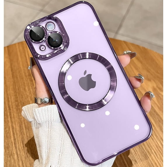 Magnetic Matallic Glossy Clear for iPhone 14 Case with Full Camera Cover Protection