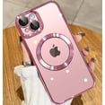 thumbnail image 1 of Magnetic Matallic Glossy Clear for iPhone 13 Case with Full Camera Cover Protection [No.1 Strong N52 Magnets] [Military Grade Drop Protection] for Women Girls Phone Case (6.1")-Pink, 1 of 6