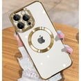 thumbnail image 1 of Magnetic Matallic Glossy Clear for iPhone 13 Pro Case with Full Camera Cover Protection [No.1 Strong N52 Magnets] [with Top Class Screen Protector] for MagSafe Women Girls Phone Case (6.1")-Gold, 1 of 6