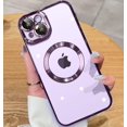 thumbnail image 1 of Magnetic Matallic Glossy Clear for iPhone 14 Plus Case with Full Camera Cover Protection [No.1 Strong N52 Magnets] [Military Grade Drop Protection] for Women Girls Phone Case (6.7")-Purple, 1 of 6