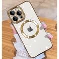 thumbnail image 1 of Magnetic Matallic Glossy Clear for iPhone 14 Pro Case with Full Camera Cover Protection [No.1 Strong N52 Magnets] [Military Grade Drop Protection] for Women Girls Phone Case (6.1")-Gold, 1 of 12