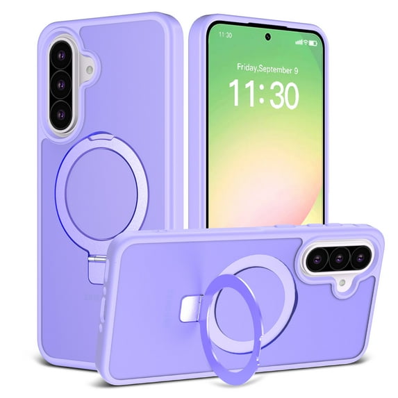 Magnetic Matte Phone Case with Ring Kickstand for Samsung Galaxy A56 5G (6.7"), Compatible with MagSafe and Magnetic Car Mount/Power Bank, Anti-Scratch, Protective Translucent Back Cover, Lightpurple