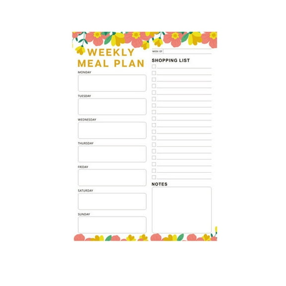 Magnetic Meal Planner Notepad Floral Fitness Menu Grocery List Fridge Organizer for Healthy Diet Tracking