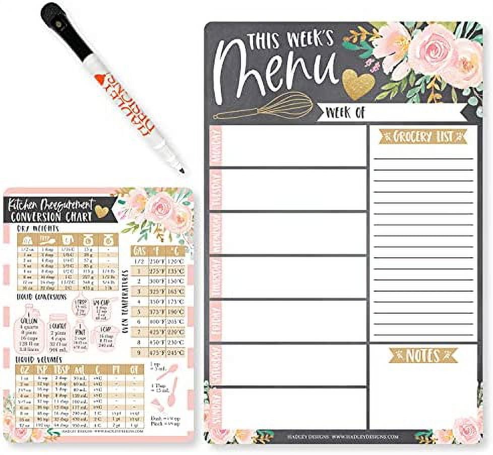 Meal Planner for Refrigerator Floral Weekly Menu Board for Kitchen